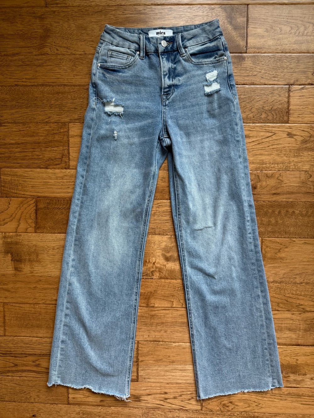 Mica Light Wash Distressed Wide-Leg Jeans